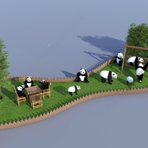 现代熊猫雕塑小品3D模型下载